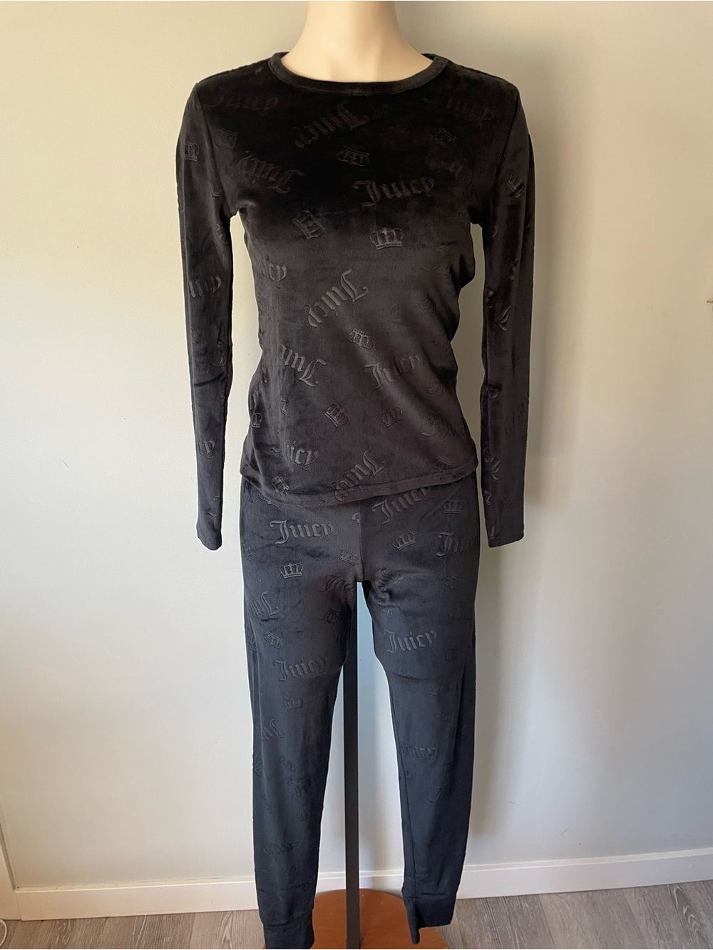 Juicy Couture Velour Matching Sleepwear Set Black Velvet PJ Size Small